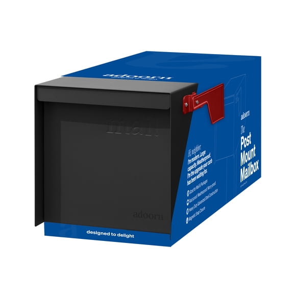 Adoorn Post Mount Mailboxes, 9.5 x 9.5 x 20.75 (HxWxD) Large, Galvanized Steel Modern Mailbox, for Daily Letters, Magazines and Packages, Weatherproof with 1.2 Degree Sloped Roof - Black
