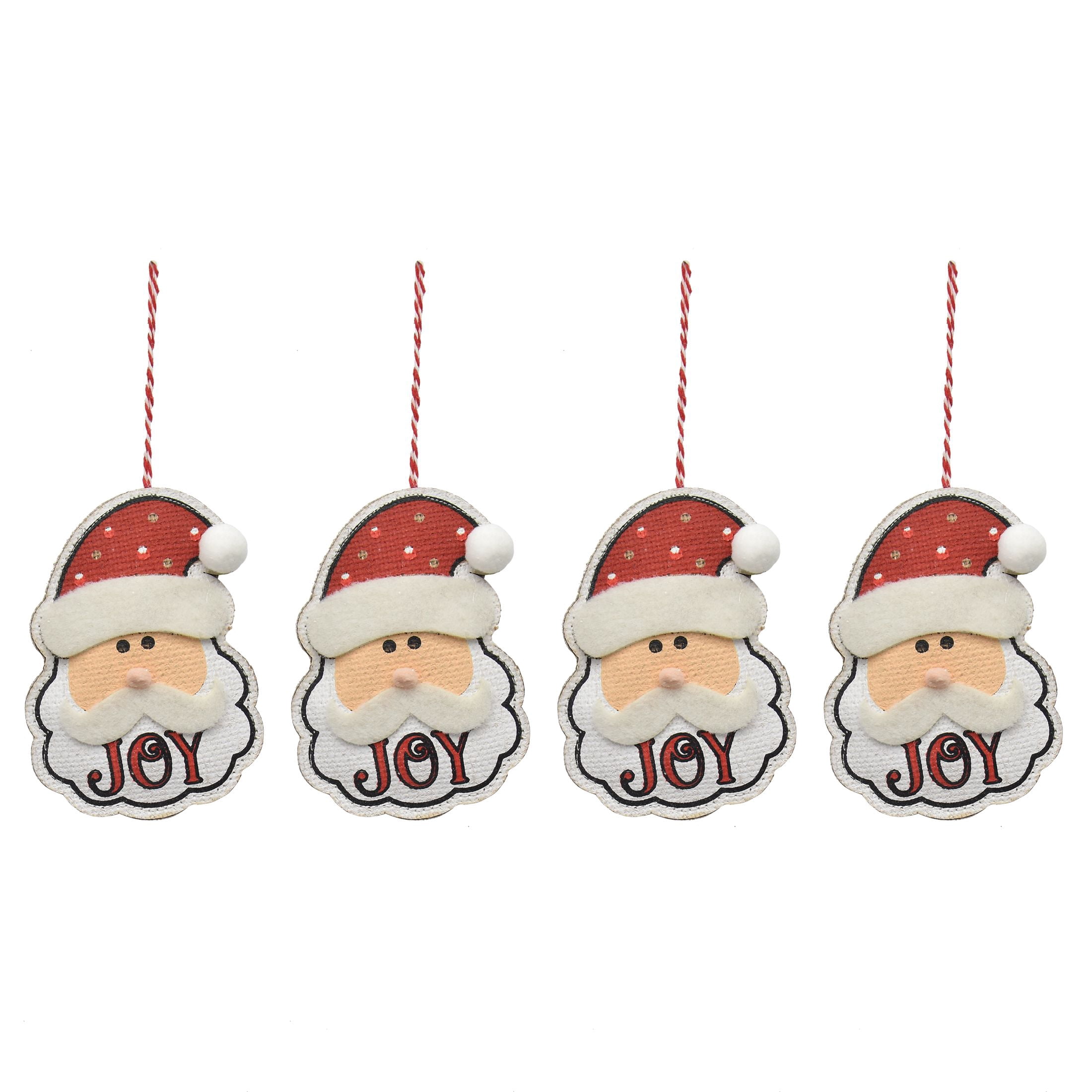 Holiday Time 4ast Red and White Santa Snowman Gnome Pattern Burlap Ornament Set