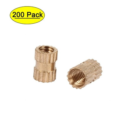 

M3 x 6mm Brass Cylinder Injection Molding Knurled Threaded Insert Nuts 200PCS