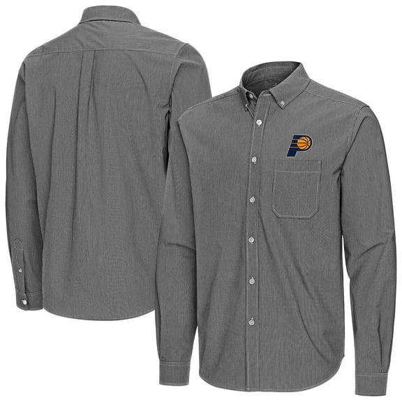 Men's Antigua Black Indiana Pacers Porter Woven Long Sleeve Button-Down Shirt
