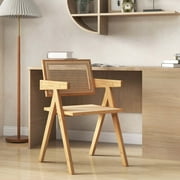 Costway Set of 2 Rattan Accent Chairs Mid Century Dining Armchair Bamboo Frame Kitchen Natural