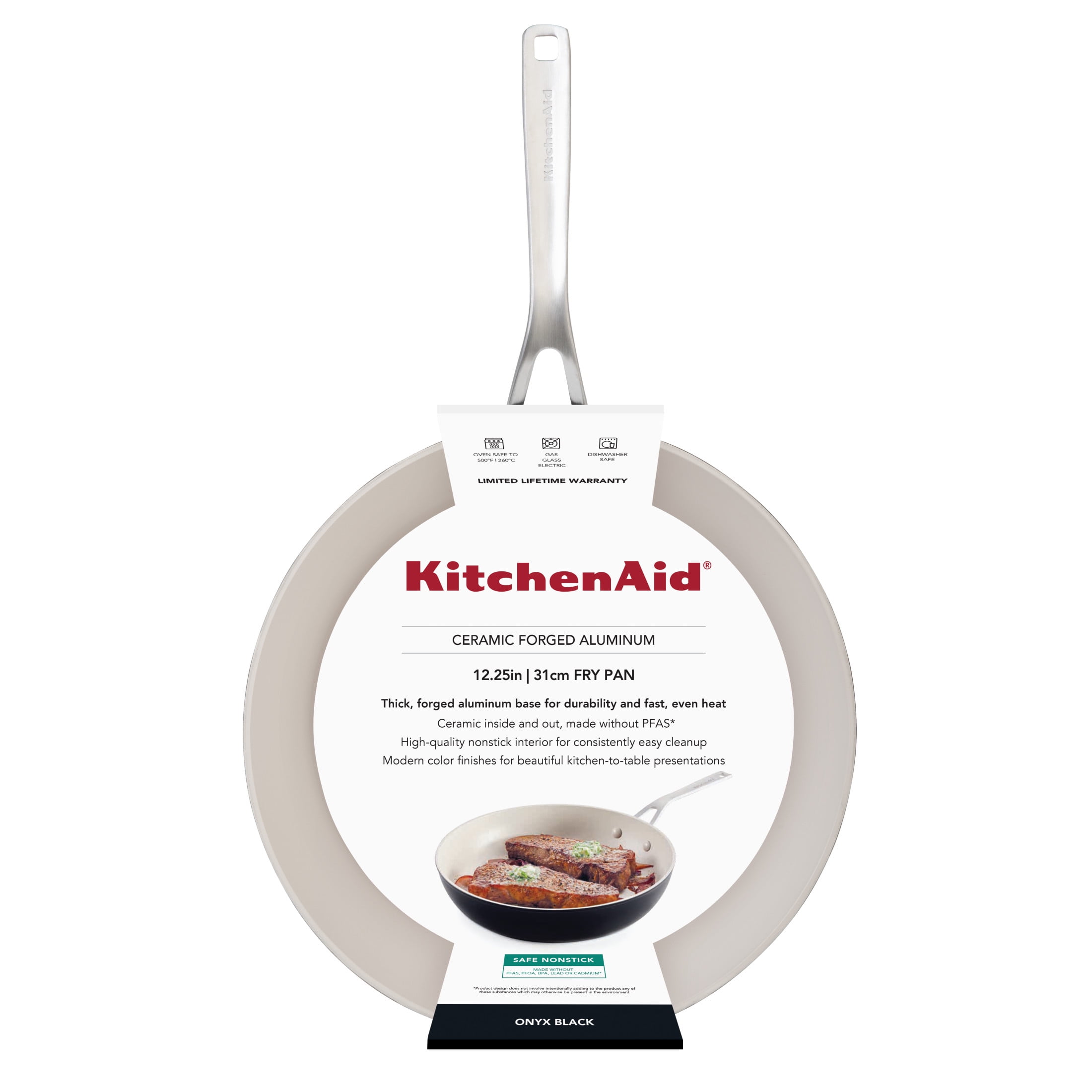 KitchenAid Ceramic Forged 12 Inch Nonstick Frying Pan, Dishwasher Safe and Oven Safe to 500°F, Onyx Black