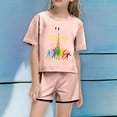 thumbnail image 2 of Baby Girls Outfits Short Sleeve Fashion Prints Trendy Sports T Shirt Tops Shorts Set Kids Clothes Pink 5 Years-6 Years, 2 of 4