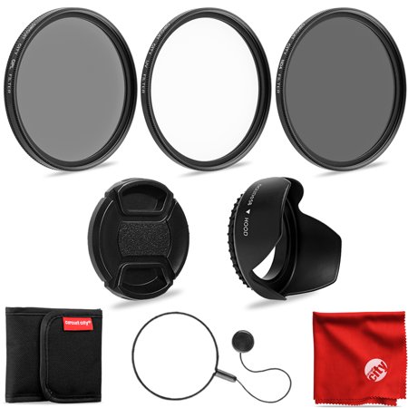 Circuit City Professional Digital Photography Filter Kit (UV, CPL, ND4) with 58mm Filter Thread & Filter Pouch for Canon & Nikon Lenses Bundle with 58mm Petal Flower Lens Hood & Accessories (4