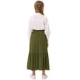thumbnail image 6 of Yesfashion Girls Casual Button Front Ruffle Hem Elastic High Waist Long Swing Tiered Maxi Skirt, 6 of 7