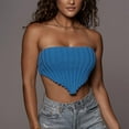 thumbnail image 2 of YYDGH Women's Strapless Asymmetrical Hem Ribbed Knit Crop Bandeau Tube Top Blue S, 2 of 6