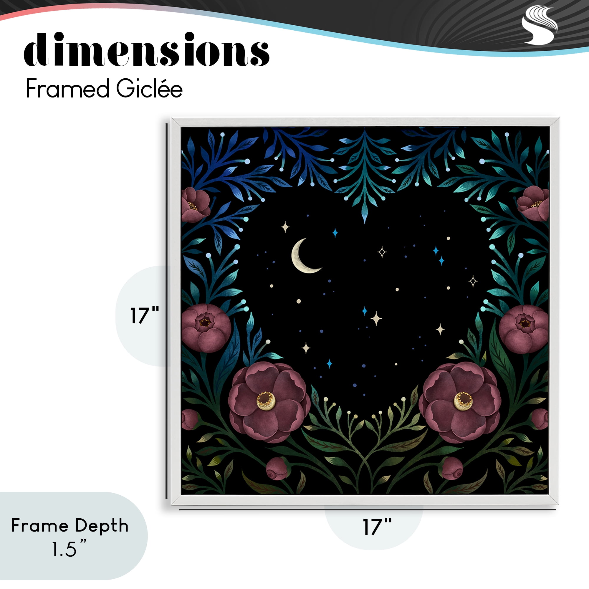 Stupell Industries Heart Night Sky Garden White Framed Giclee Art, design by Episodic Drawings