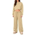 thumbnail image 5 of Women Fleece Lined Wide Leg Sweatpants Wide Leg Drawstring Elastic High Waisted Pants Loose Casual Lounge Travel Pants Earthy Yellow XL, 5 of 6