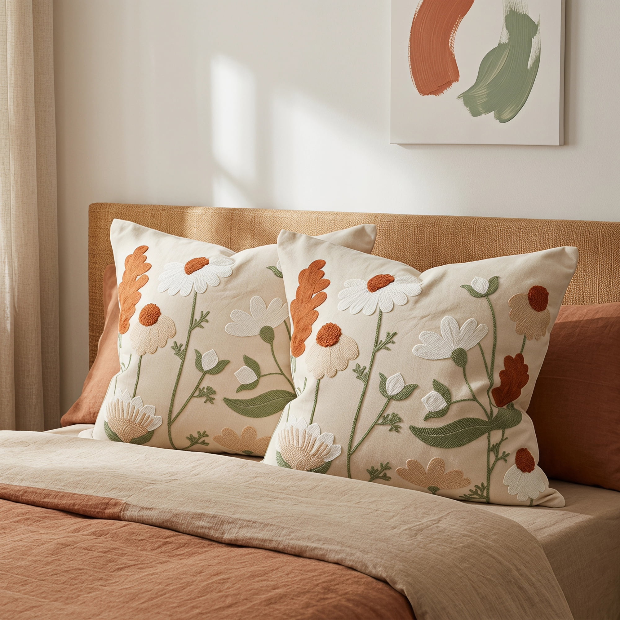 Unique Bargains Chic Floral Embroidered Throw Pillow Cover Floral Accent Orange 18"x18"