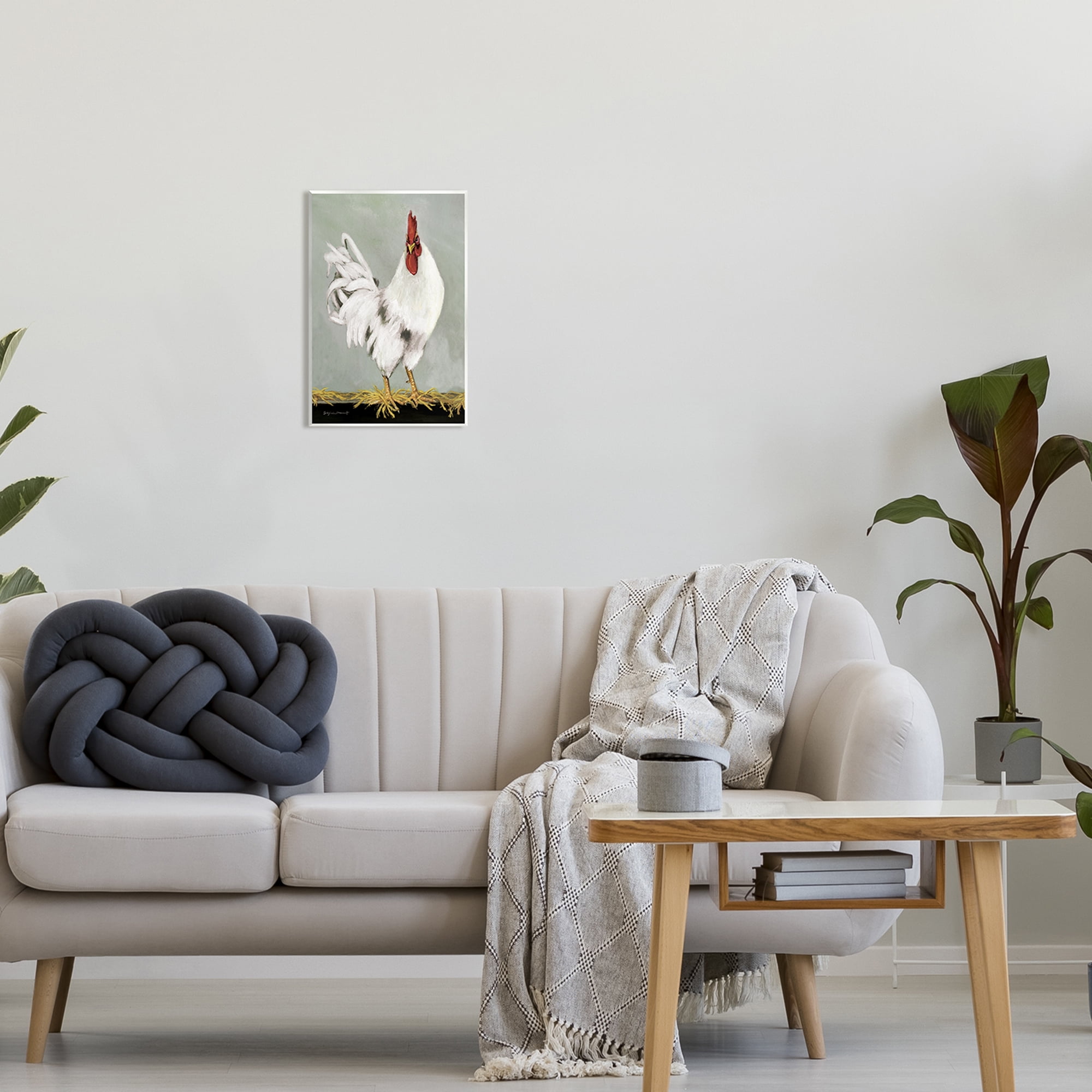 Stupell White Rooster Farmhouse Animal Animals & Insects Painting Wall Plaque Unframed Art Print Wall Art