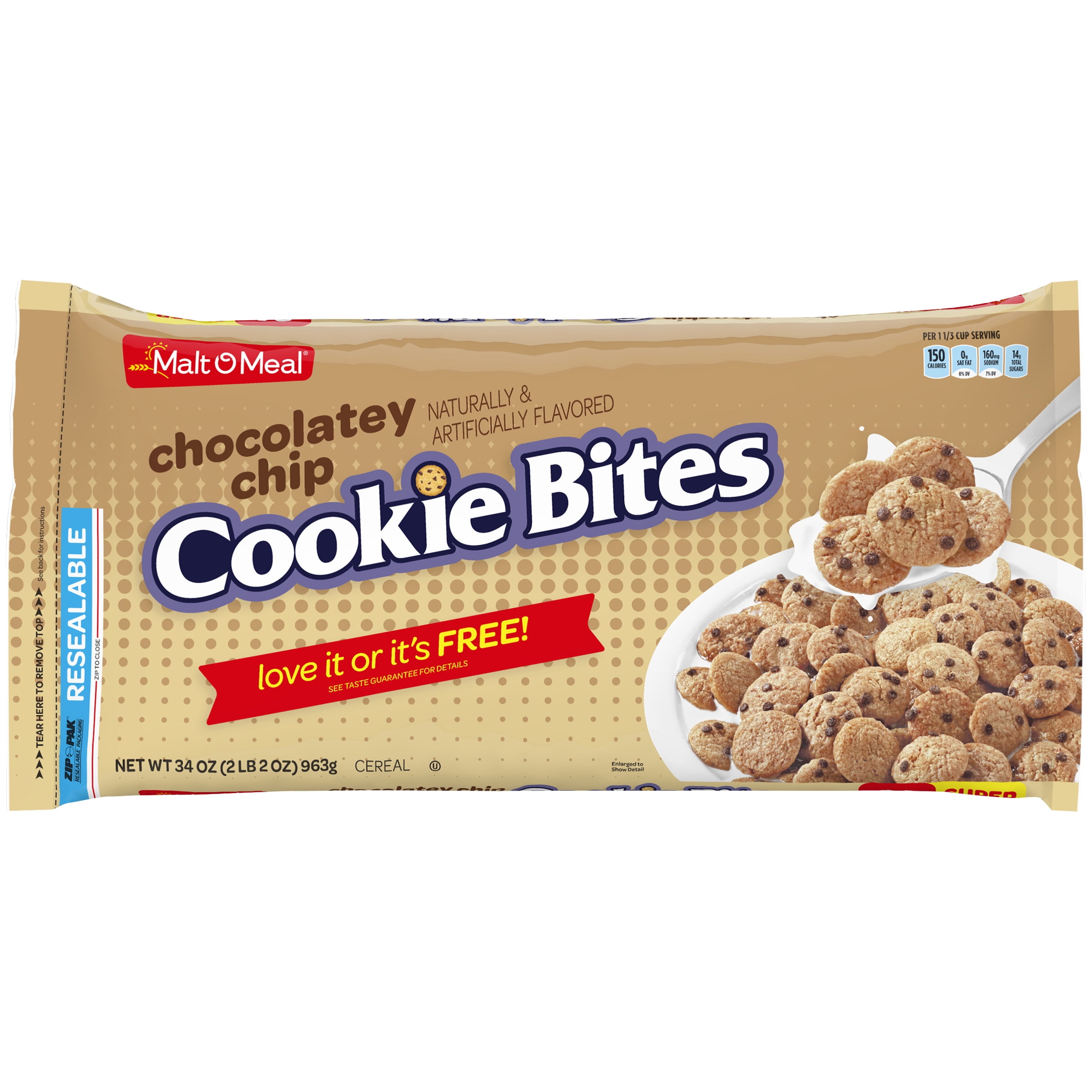 MaltOMeal Breakfast Cereal, Chocolatey Chip Cookie, 34oz Bag