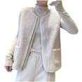 thumbnail image 3 of Aboser Teddy Fleece Vest for Women Thermal Fuzzy Cardigan Jacket Trendy Zip Up Vests Loose Fit Sleeveless Outerwear Comfy Soft V Neck Jackets with Pockets, 3 of 8