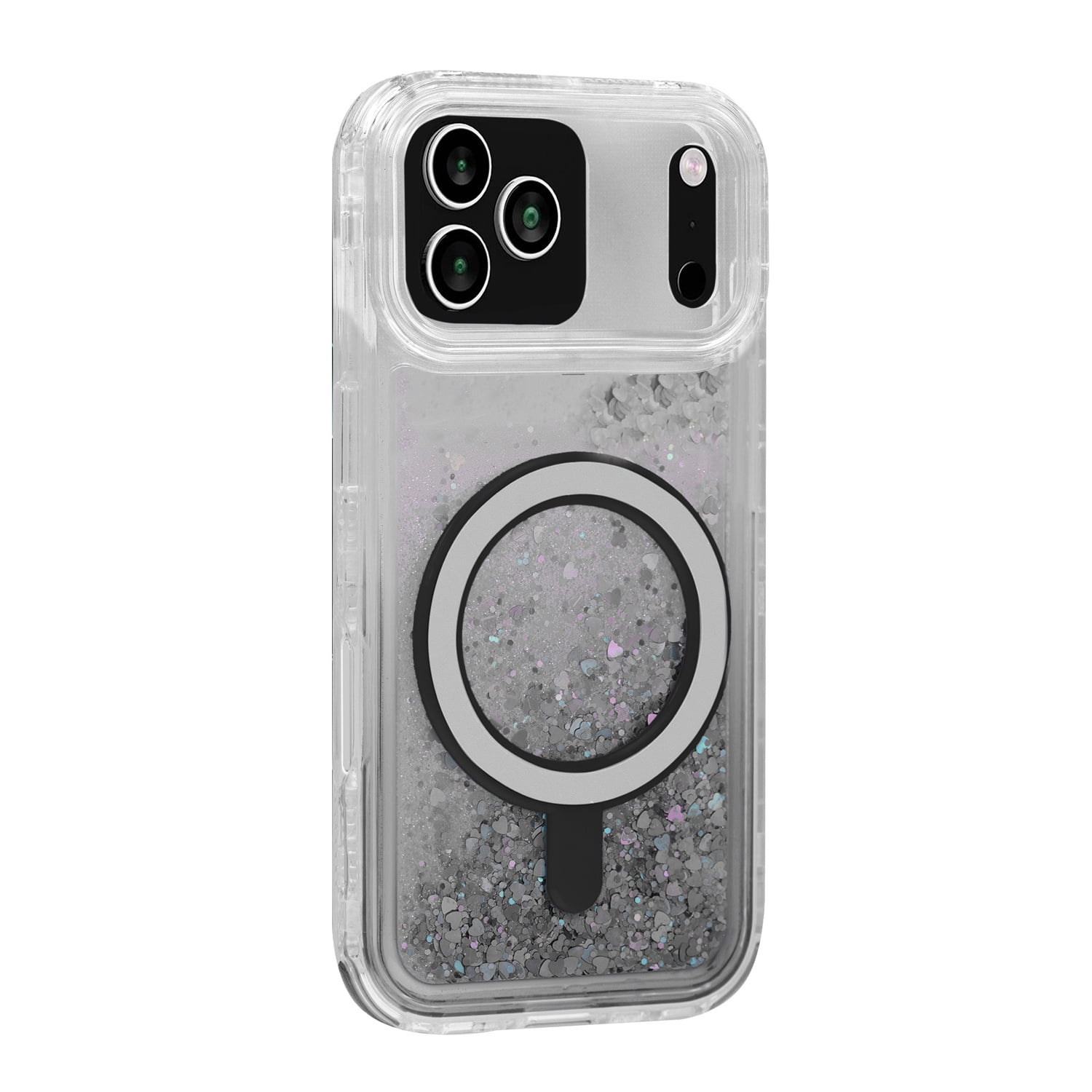 Wireless Charging Protective Glitter Liquid Bumper Case for iPhone 17 Pro Max - Black