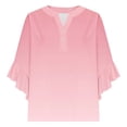 thumbnail image 5 of Youyipin womens tops 3/4 Sleeve Casual Ruffle Floral Henley Notched V Neck T Shirts Loose Fit graphic tees for women, 5 of 5