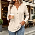 thumbnail image 4 of hoksml Everyday Essential Pleated Front Henley Top Women's, V Neck Long Sleeve 4-Button Tunic Blouse with Curved Hem and Casual Fit, 4 of 7