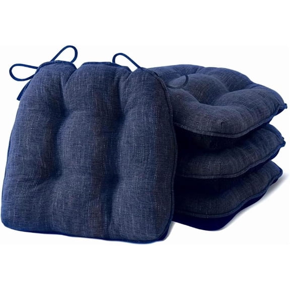 MY Chair Cushions for Dining Chairs, Memory Foam Tufted Seat Pads with Ties and Non Slip Backing for Kitchen (4 Pack, 15.5x15.5 Inches, Navy Blue)