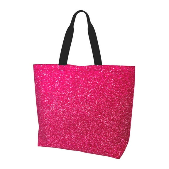 Bingfone Canvas Tote Bag for Women with Inner Pocket Aesthetic Cute Shopping Tote Bags Reusable Grocery Bags- Rose Red Glitter