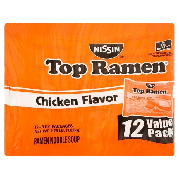 Nissin Top Ramen Chicken Flavor Ramen Noodle Soup 3 Oz 12 Count Walmart Com Walmart Com