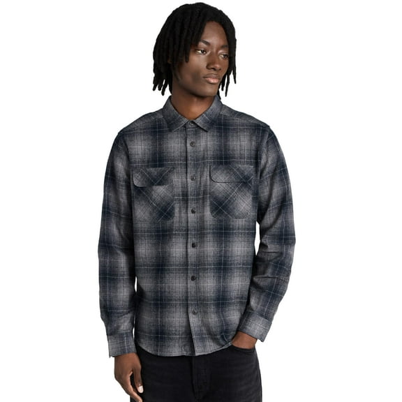 RVCA Mens Long Sleeve Woven Button Front Flannel Shirt - Dayshift Flannel (RVCA Black, Medium)