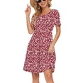 thumbnail image 3 of Vestido AUSELILY de verano para mujer, manga corta, largo hasta la rodilla, rojo, 3 of 6
