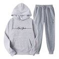 thumbnail image 2 of NEW YORK Men's Winter 2-Piece Sweatsuit, Solid Color Casual Sports Hoodie and Jogger Pants, Warm Fleece Lounge Set For Cold Weather Indoor Outdoor,Gray,S, 2 of 6