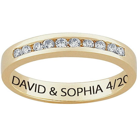 Personalized Women's CZ 10kt Gold Engraved Wedding Ring