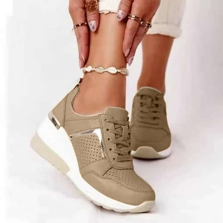 

Ediodpoh Women s Summer Lace-up Round Toe Breathable Platform Casual Sneakers Sneakers for Women Brown 9(41)