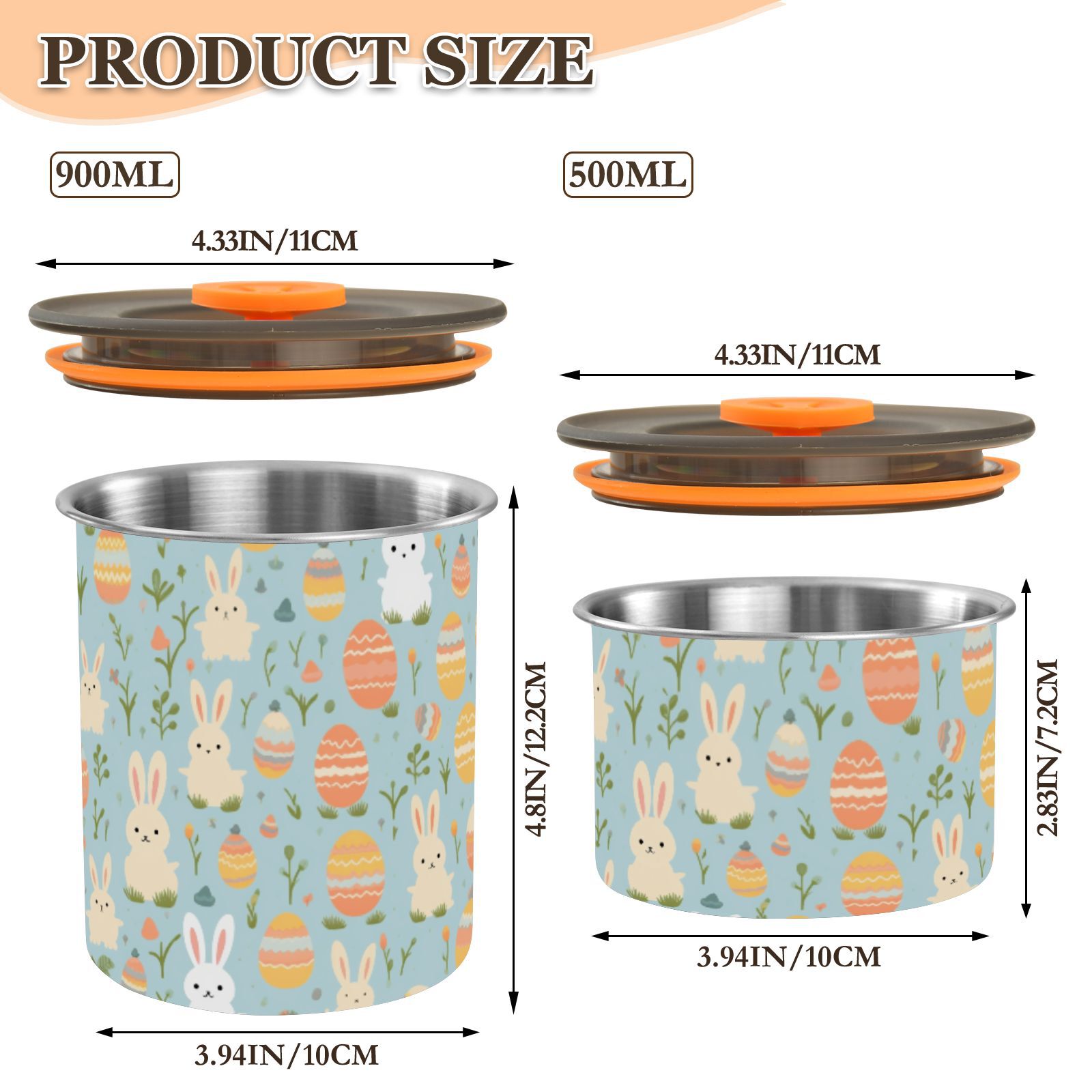 Rabbit Eggs Easter Airtight Coffee Bean Canister 30oz Food Storage Containers with Lids For Gournd, Tea, Sugar, Flour, Rice, Cereal, Candy Cookie Jar