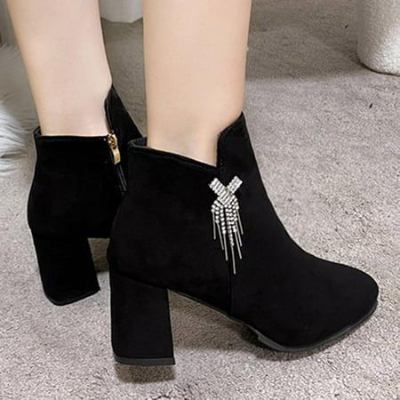 

Tdoqot Womens Faux Fur Boots- Chunky Heel Mid-Heel Warm Christmas Gifts Women s Ankle Boots Dark Gray 40