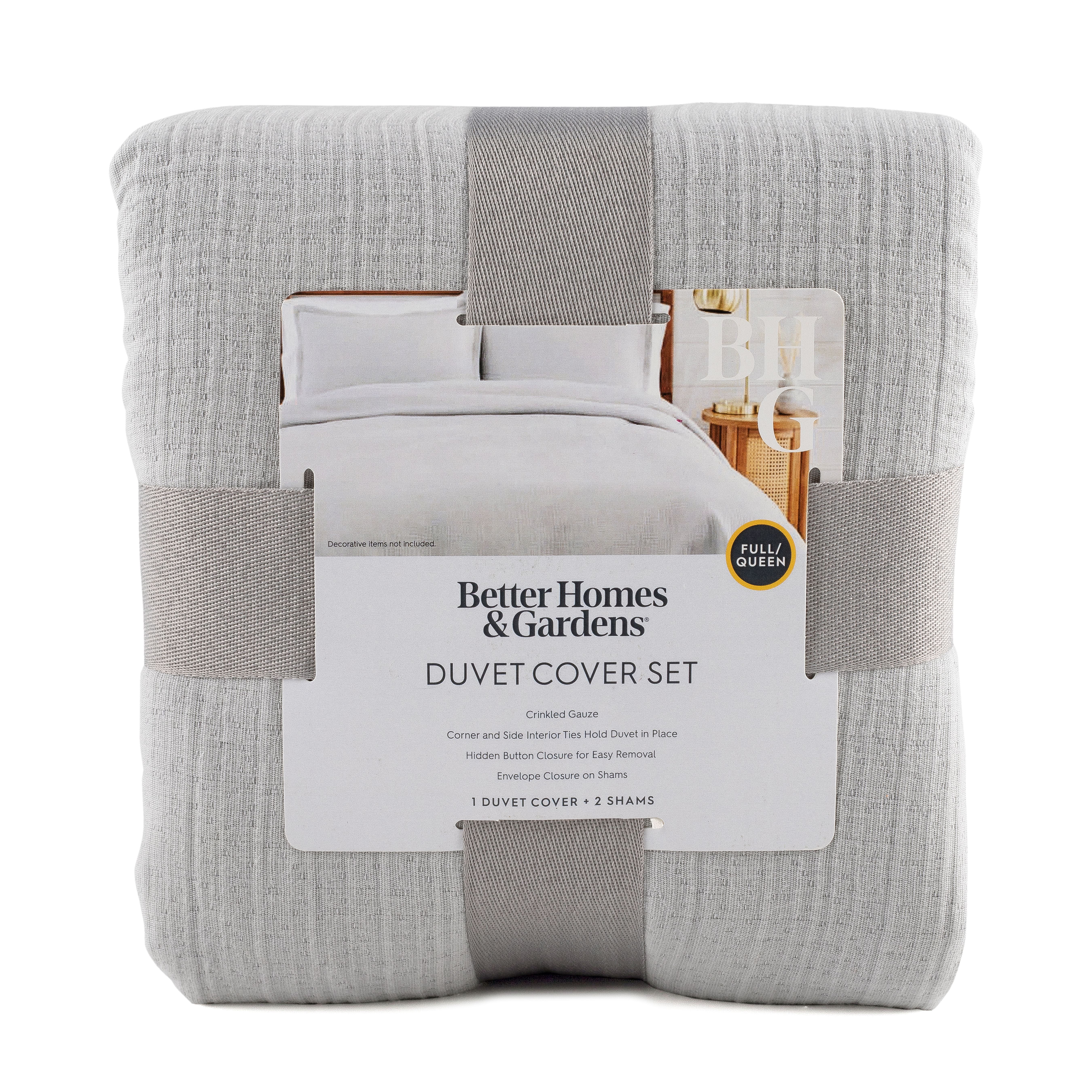 Better Homes & Gardens 3-Piece Silver Crinkled Gauze Duvet Set, Adult Full/Queen