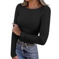 thumbnail image 2 of Chemise à Manches Longues Doublée de Polaire Thermique pour Femmes, Col Rond en Velours Double Face, Couche de Base pour Automne Hiver, Confort Chaud, Noir m, 2 of 7