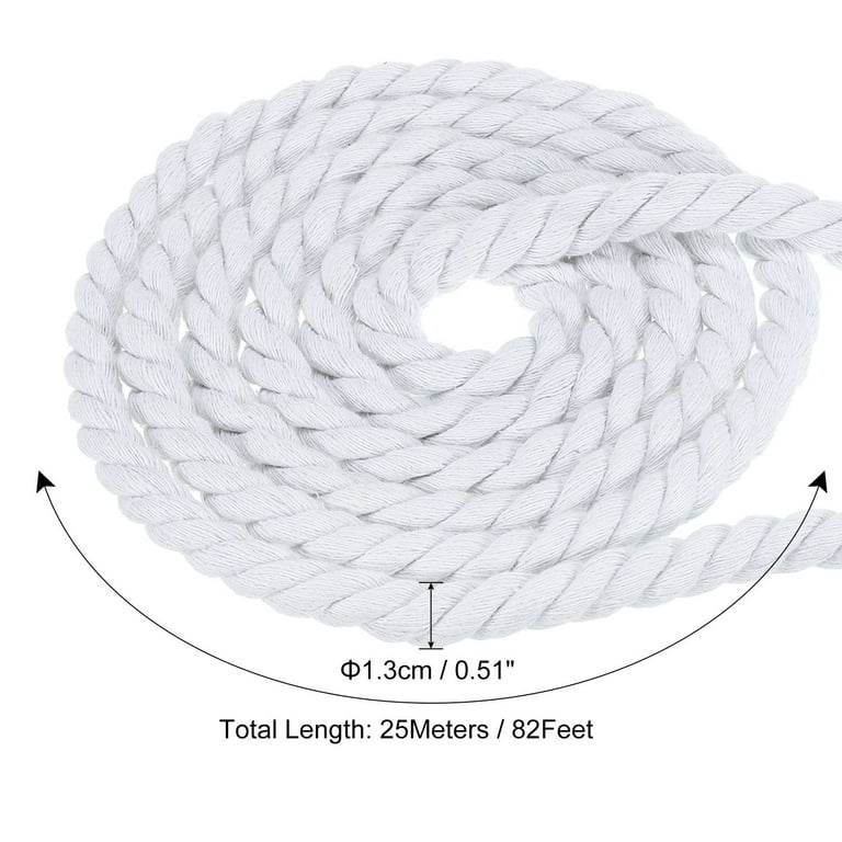 Uxcell Natural Twisted Cotton Rope 1 2 Inch x 82 Feet 3 Strand Tug of War Rope with Sealing Tape White