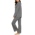 thumbnail image 5 of Uaswgudfs Women's Striped Pajama Set V-Neck Long Sleeve Loose Loungewear Top & Pants 2-Piece Casual Sleepwear Outfit for Women Daily Wear & Sleeping Gray 2XL, 5 of 7