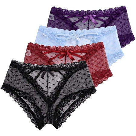 

DanceeMangoos 4-Pack Womens Bikini Panties Soft Embroidery Lace Cheeky Bikini Underwear Seamless Briefs