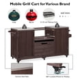 thumbnail image 6 of BIGWOO Outdoor Solid Wood Rolling Grill Cart for Big Green Egg Grills with Stainless Steel Table Top, 66.5" Dark Brown, 6 of 10