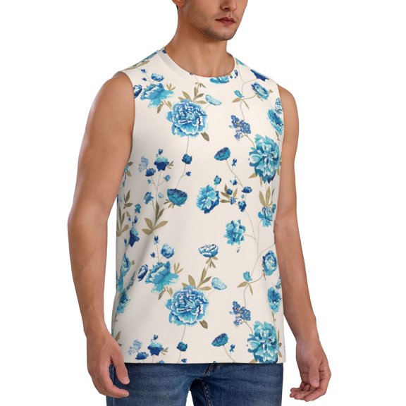 Fotbe Men's Rose Flowers Print Men's Sleeveless Muscle Tank Tops Casual T-Shirts for Gym Workout Beach-3X-Large