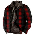 thumbnail image 2 of Men's Warm Plaid Jacket Ethnic Style Vintage Print Turndown Collar Zipper Long Sleeve Fashion Coat Outwear, 2 of 3