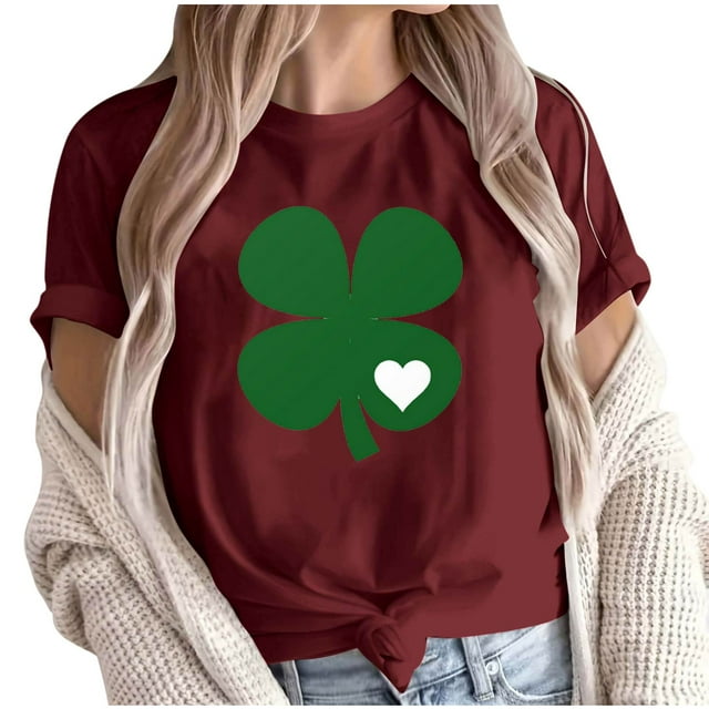 Camiseta de Manga Corta de Cuello Redondo Impresa de Primavera Superior de las Mujeres, Mezcla Ligera de Poliéster para Uso Diario Y de Fiesta Casual