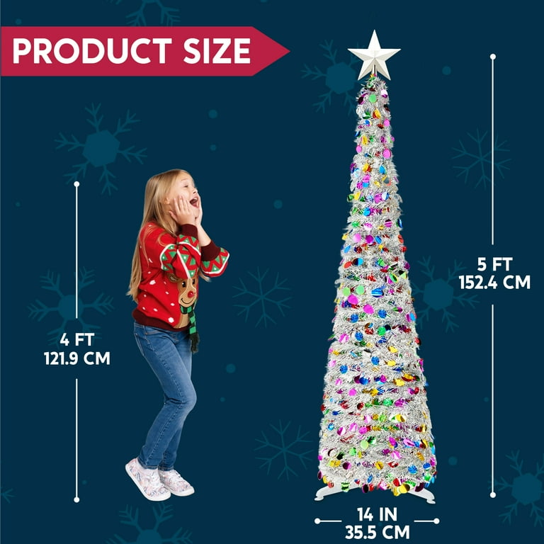 Joyfy 5ft Pop up Christmas Tree with Tree Toppers and lights,Color
