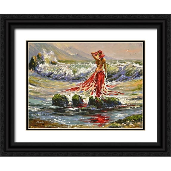 Chodyukov, Aleksander 24x19 Black Ornate Wood Framed with Double Matting Museum Art Print Titled - Girl in Red