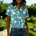 thumbnail image 4 of Women's Hawaiian Vacation Shirt Floral Tropic Print Short Sleeve Button Up Beach Cool Tops Sky Blue L, 4 of 5