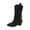 Black, variant on Women's Fringe Stud Chunky Heel Mid Calf Boots,Classic Pointed Toe Side Zipper Comfort Boots Retro Stacked Heel Western Cowgirl Cowboy Boots