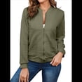 thumbnail image 1 of Chaqueta Informal Holgada de Cuadros Pequeños para Mujer, de Color Liso, Tendencia Otoñal, con Cremallera, Larga y Cuello Redondo. Verde L, 1 of 7