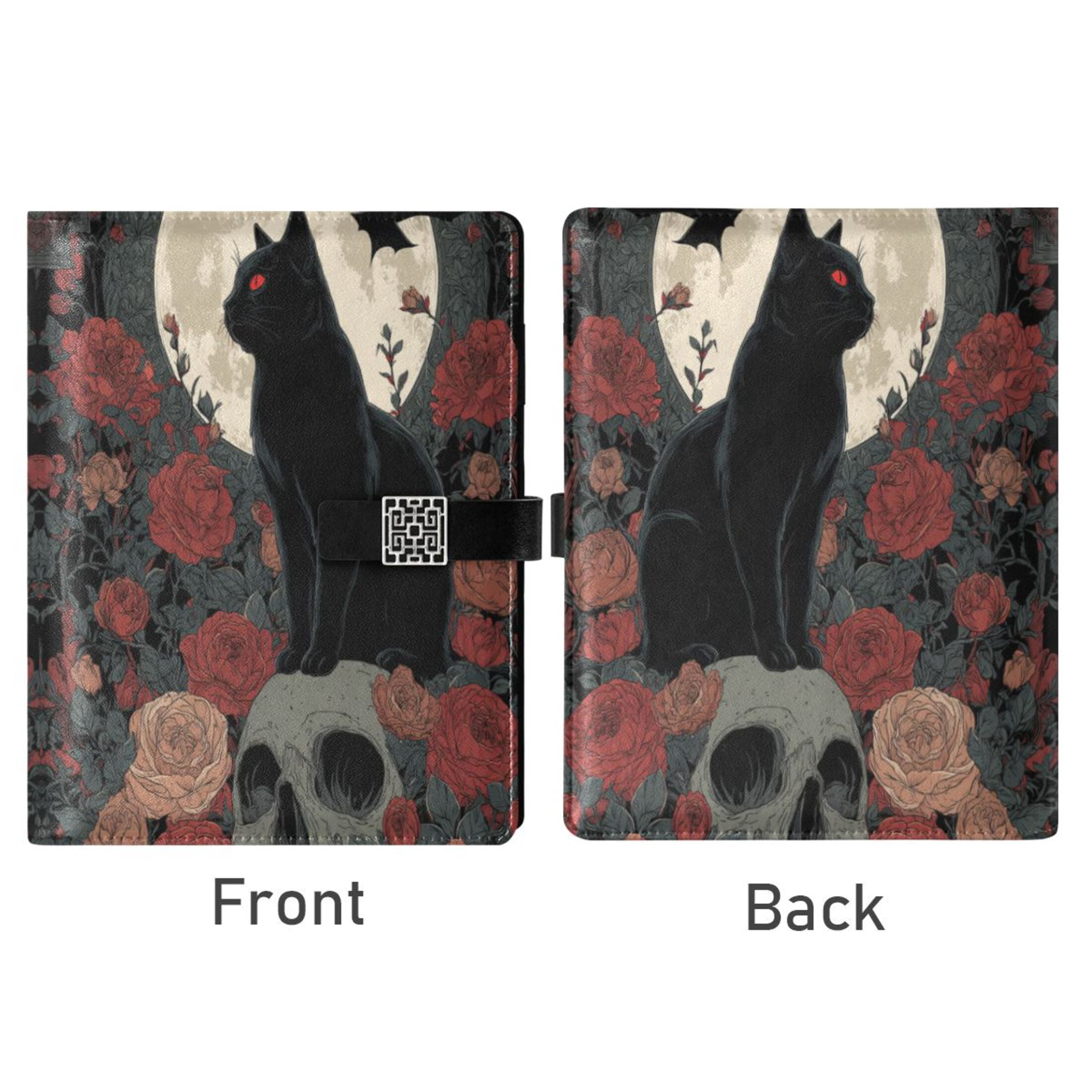 Leather Planner Leather Notebook Notebook Journal Binder Design Pen Pocket Design Convenient for Storage Black Cat Skull Art