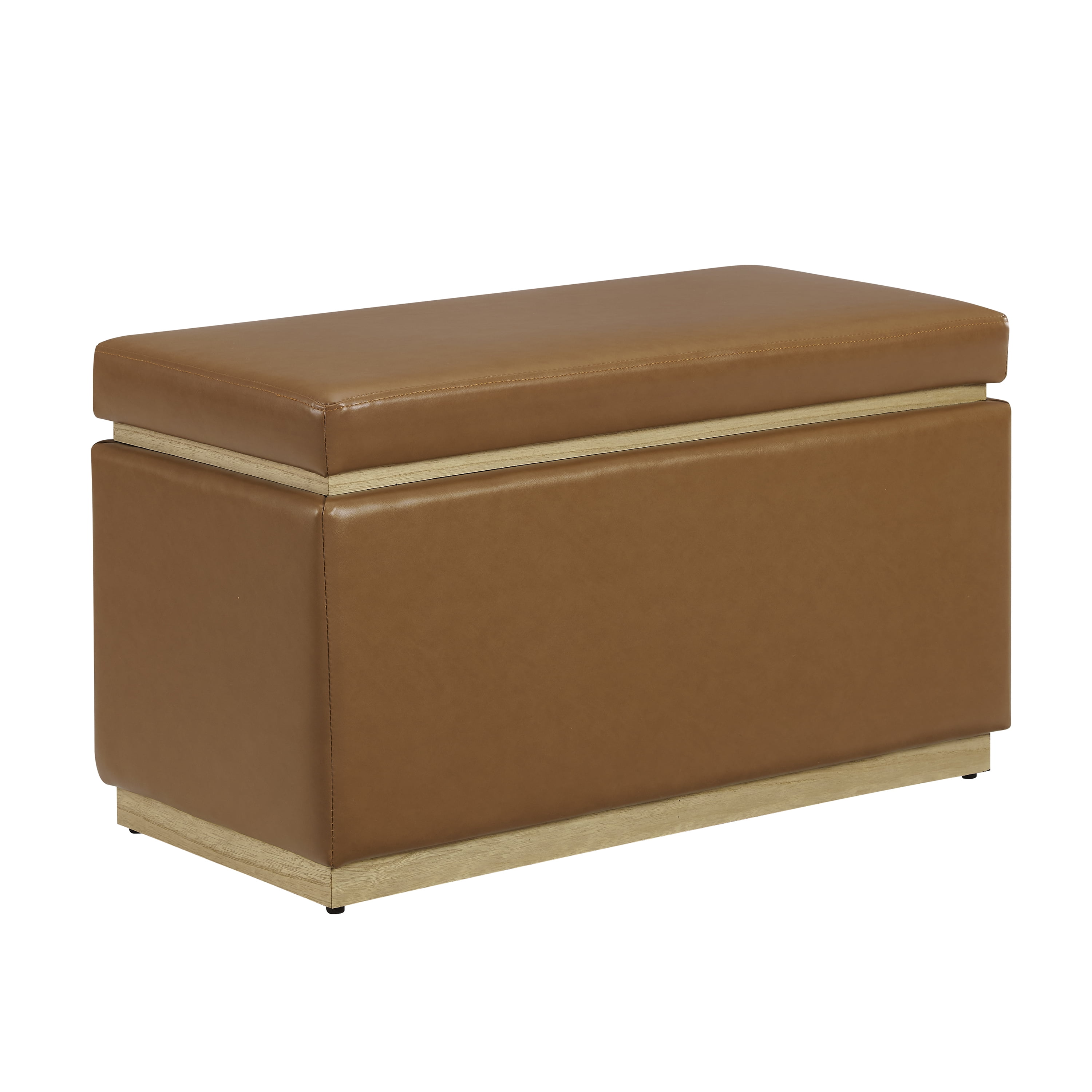 Linon Elta Rectangle Storage Ottoman, Caramel Faux Leather