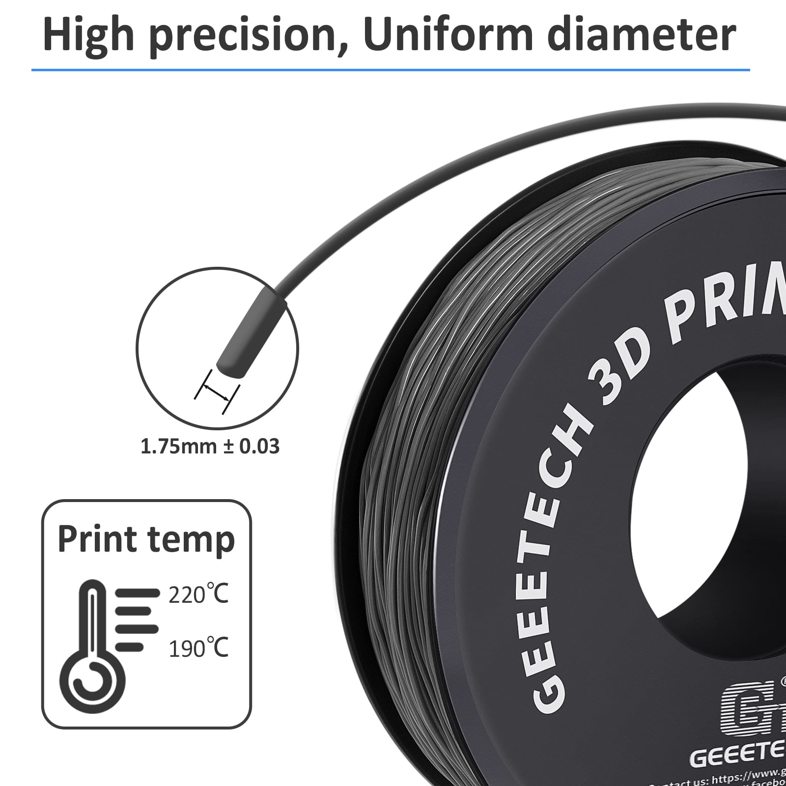 Geeetech 5pcs TPU Filament 1.75mm Flexible Soft 3D Printer Consumables Grey, 5kg Spool (11 lbs.), Dimensional Accuracy +/- 0.03 mm