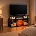 thumbnail image 3 of Furinno Jensen Open Shelving Storage Fireplace Entertainment Center for TV up to 55 Inch, Americano/Black, 3 of 9