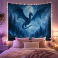 thumbnail image 2 of Blue Dragon Flying Above a Moonlit Forest, Dramatic Fantasy Style for Dragon Lovers, Mythic Wall Art, Housewarming Gift, Tapestry Wall Hanging for Bedroom and Living Room, 2 of 7