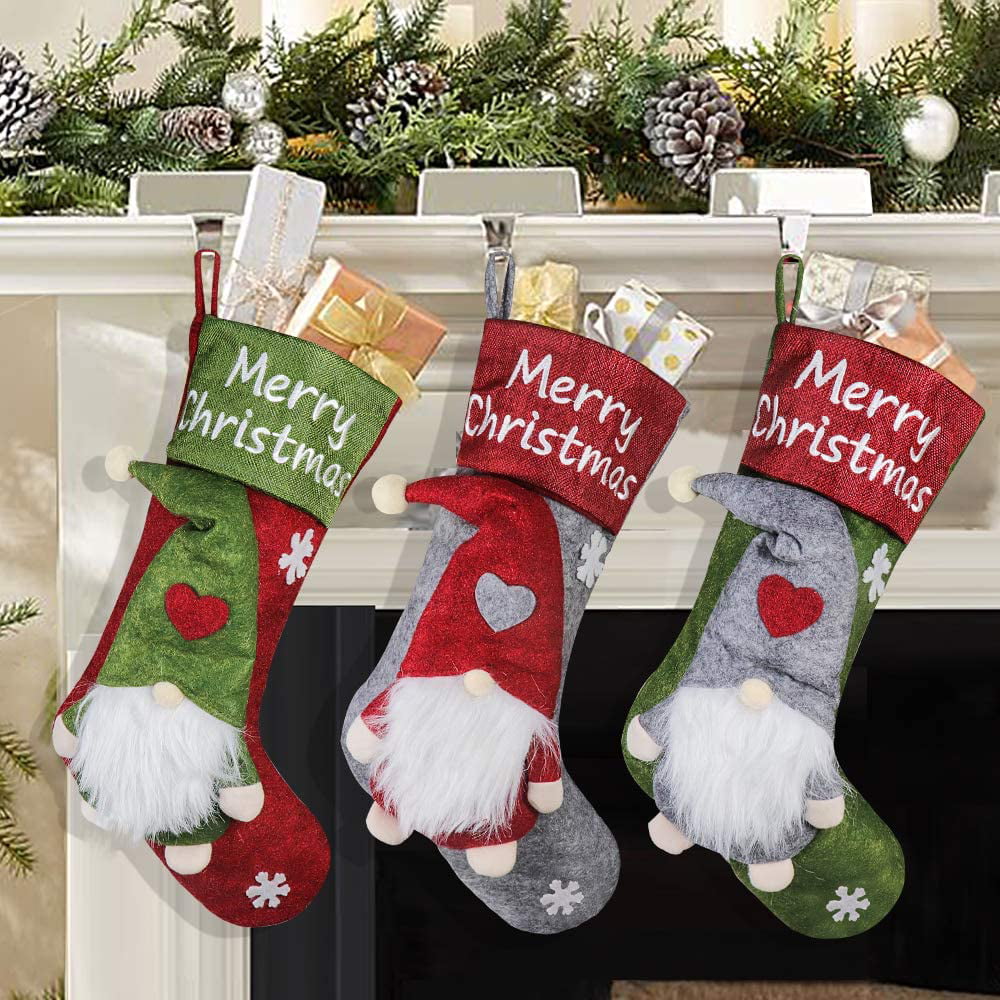 18” Merry Christmas  3D Gnome Doll Stocking Holder Burlap Christmas Stockings 