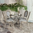 thumbnail image 3 of Flash Furniture 4 Pack Indoor/Outdoor Commercial Thonet Bistro Stacking Chair, Black/White Textilene and Bamboo Print Aluminum Frame in LT Natural, 3 of 15